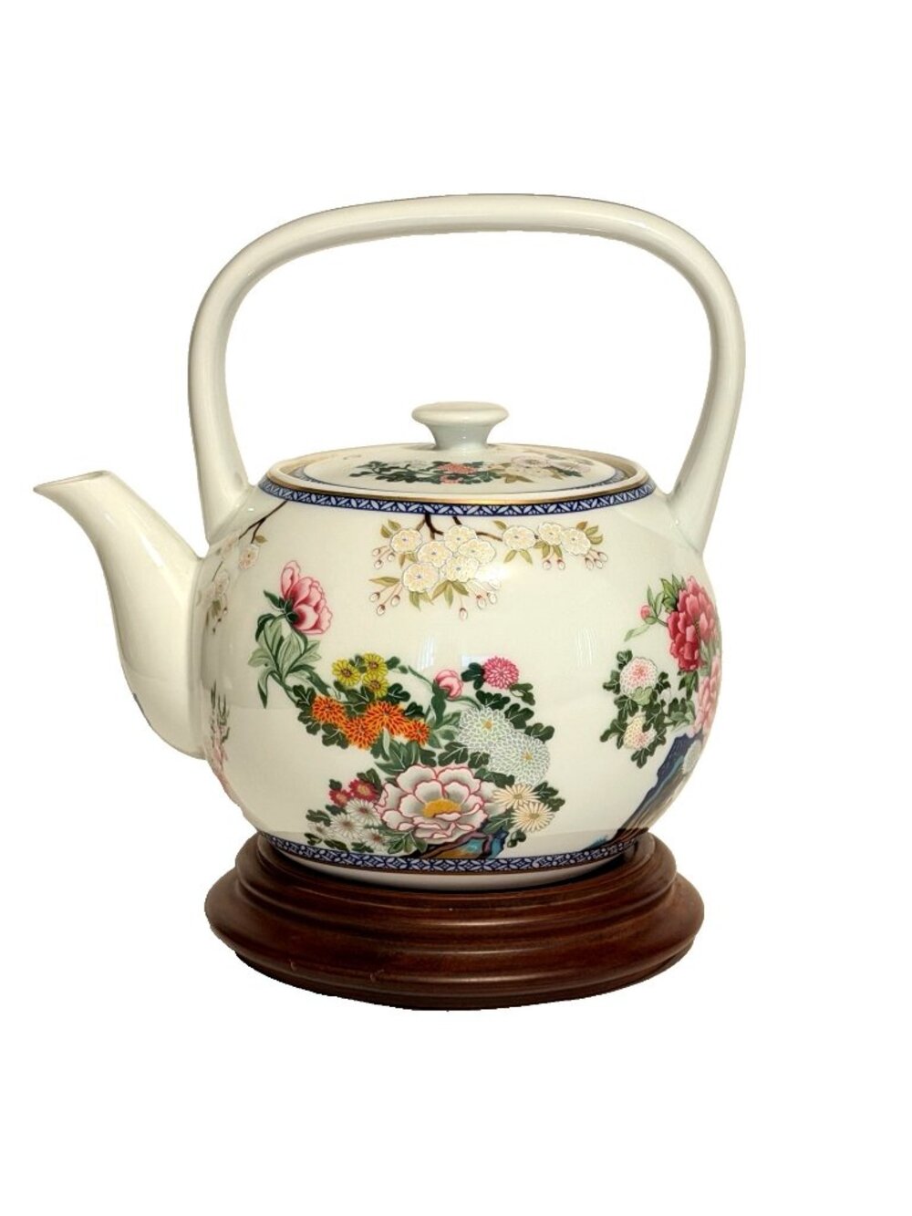 Franklin Porcelain Kinuko Yamabe Teapot w/ Stand Twelve Months of the Year 1983